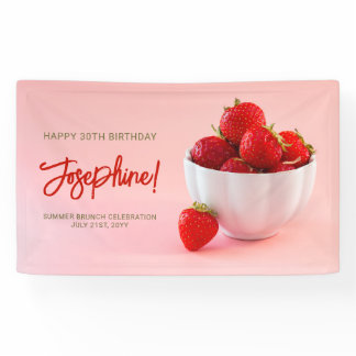 Red Strawberry Photo Summer Brunch Birthday Party Banner