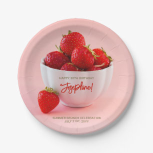 Red Strawberry Photo Summer Brunch Happy Birthday Paper Plates