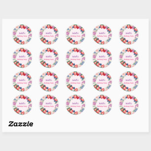 Red Strawberry pink Birthday Party for kids Classic Round Sticker