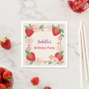 Red Strawberry pink Birthday Party for kids Napkins