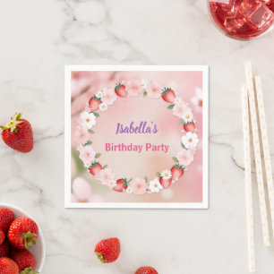 Red Strawberry pink Birthday Party for kids Napkins