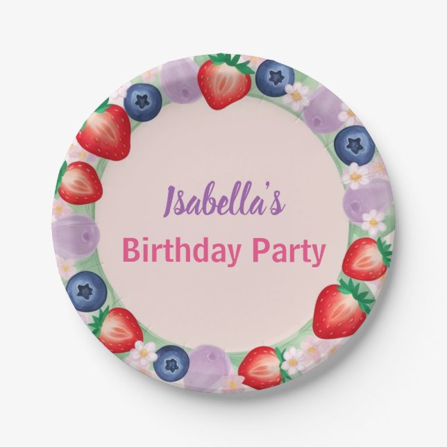 Red Strawberry pink Birthday Party for kids Paper Plates (Front)