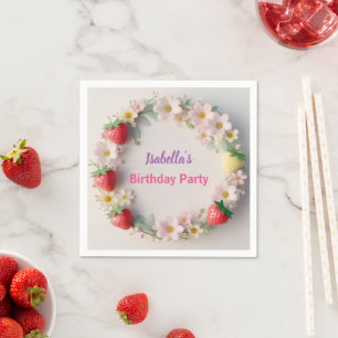 Red Strawberry pink Daisy Birthday Party for her Napkins