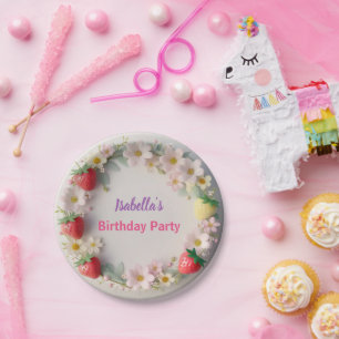 Red Strawberry pink Daisy Birthday Party for her Paper Plates