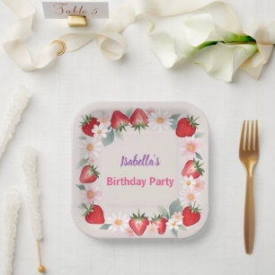 Red Strawberry pink Daisy Birthday Party for her Paper Plates