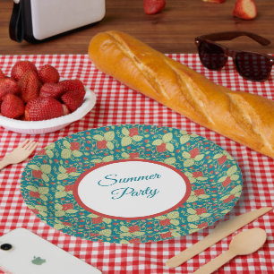 Red Strawberry & Pink Flower & Vines Paper Plates