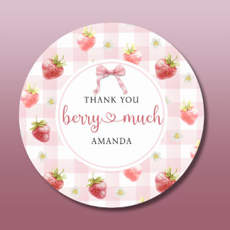 Red Strawberry Pink Plaid Thank You Berry Much Classic Round Sticker