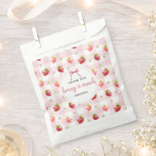 Red Strawberry Pink Plaid Thank You Berry Much Favor Bag