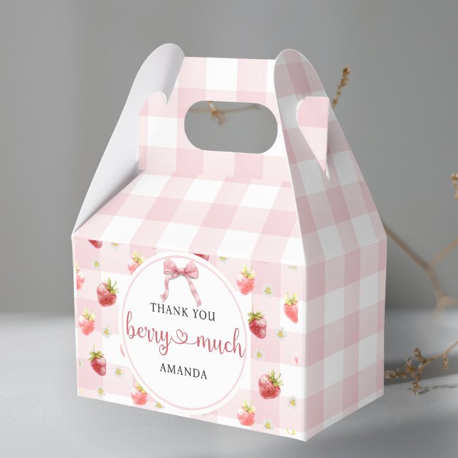 Red Strawberry Pink Plaid Thank You Berry Much Favor Boxes (Creator Uploaded)