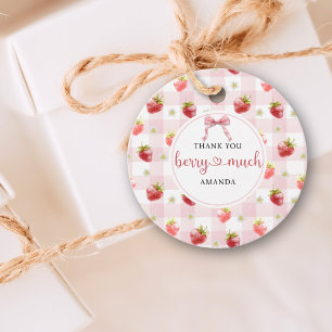 Red Strawberry Pink Plaid Thank You Berry Much Favor Tags