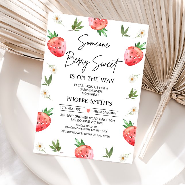 Red Strawberry Someone Berry Sweet Baby Shower Invitation (Red Someone Berry Sweet Berry Baby Shower Invitation, Instant Berry Themed Baby Shower Invite, Daisy)