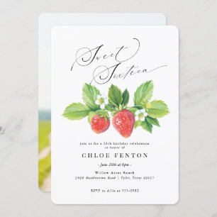 Red Strawberry Sweet Sixteen Birthday Invitation