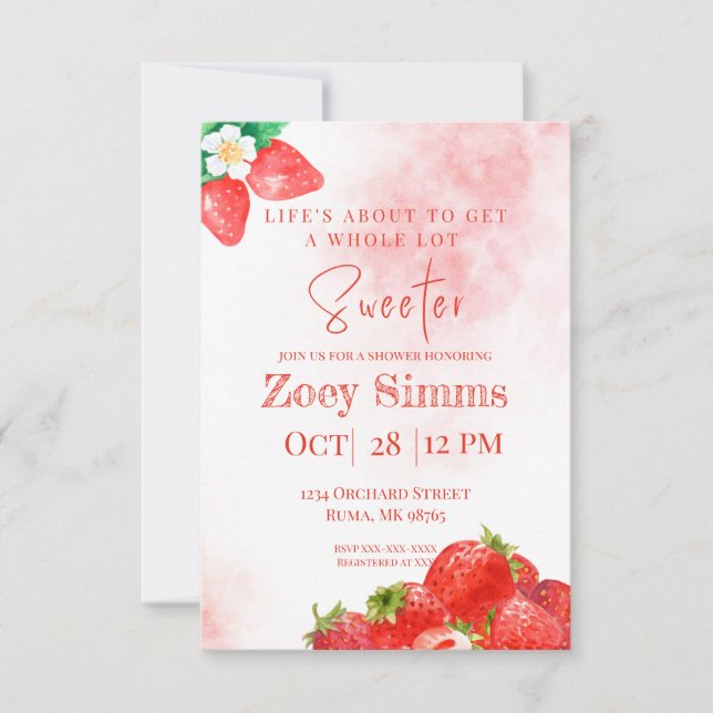 Red Strawberry Themed Shower Invite (Front)