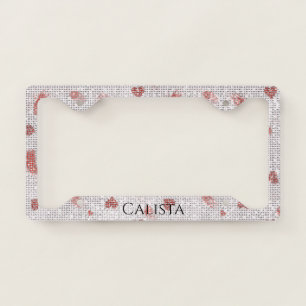 Red Streaks Hearts Sparkle License Plate Frame