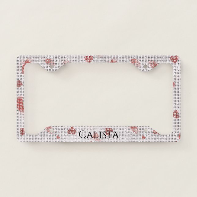 Red Streaks Hearts Sparkle License Plate Frame (Front)