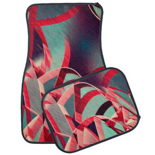 Red streaks over blue or gray, drizzled image car floor mat