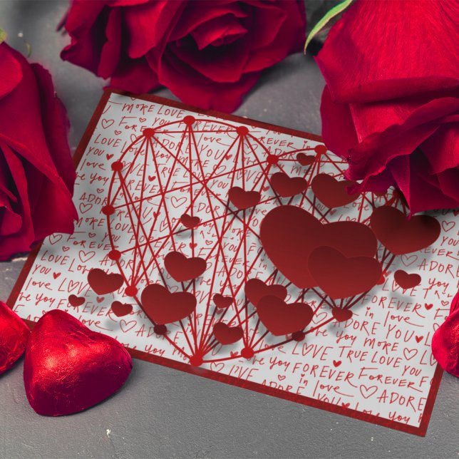 Red String Hearts on Love Words Valentines Day Holiday Postcard (Just dropping a reminder. You’re my person.)