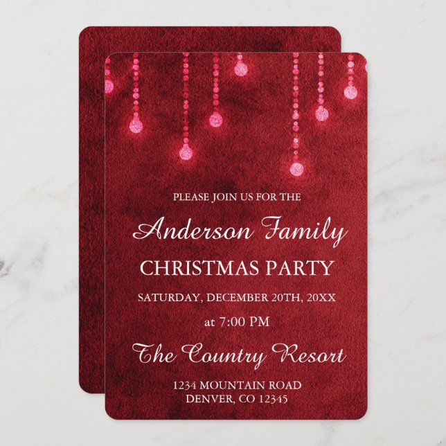 Red String Light Annual Christmas Party Invitation (Front/Back)
