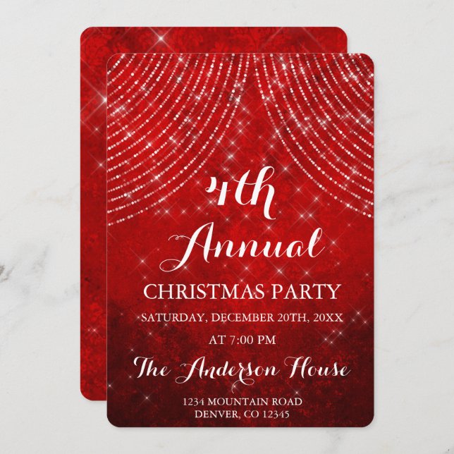 Red String Light Annual Christmas Party Invitation (Front/Back)