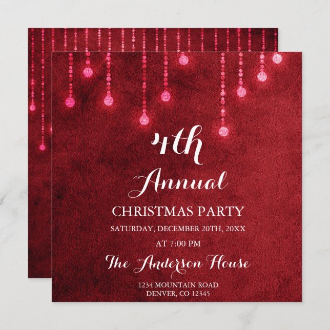 Red String Light Annual Christmas Party Invitation (Front/Back)