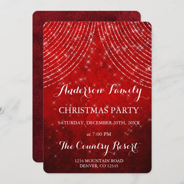 Red String Light Annual Christmas Party Invitation (Front/Back)