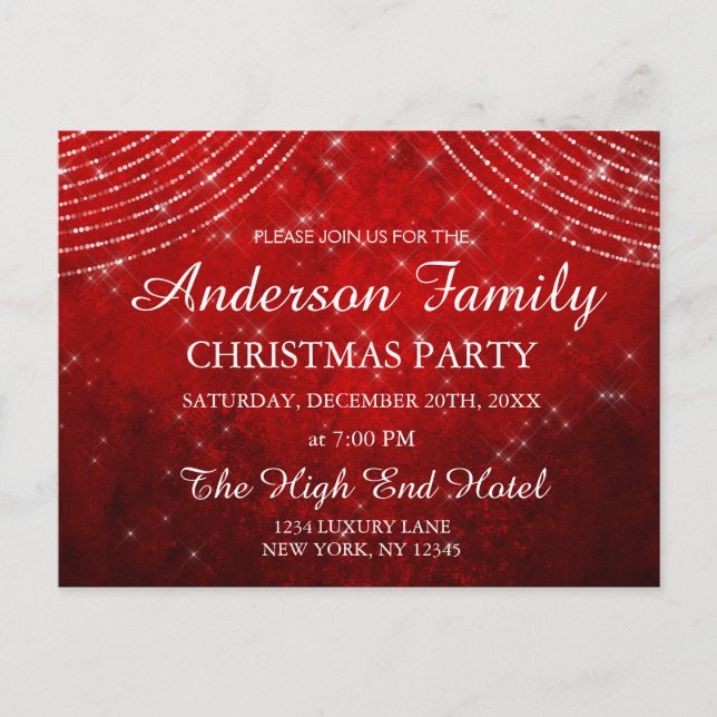 Red String Light Annual Christmas Party Invitation Postcard (Front)