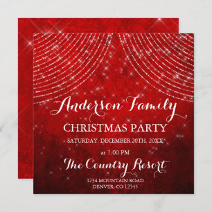 Red String Light Family Christmas Party Invitation