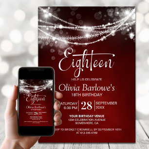 Red String Lights 18th Birthday Party Invitation