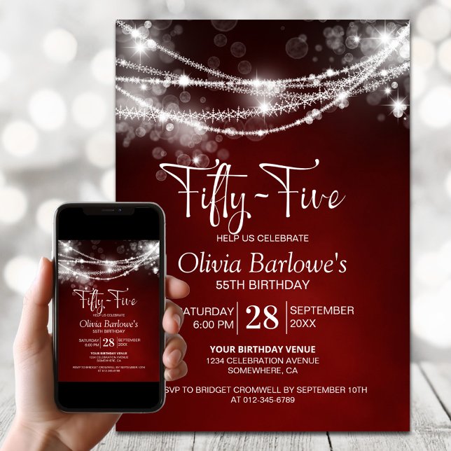 Red String Lights 55th Birthday Party Invitation (Creator Uploaded)