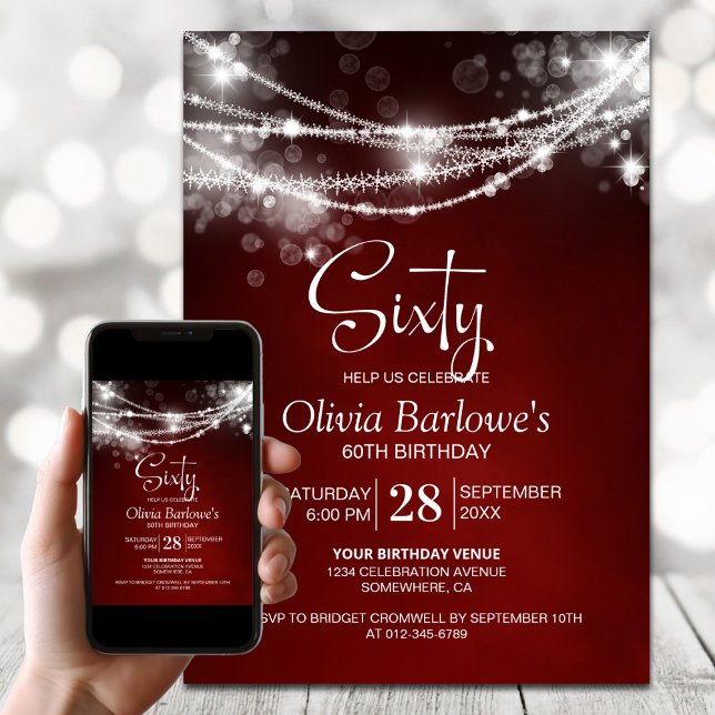 Red String Lights 60th Birthday Party Invitation (Creator Uploaded)