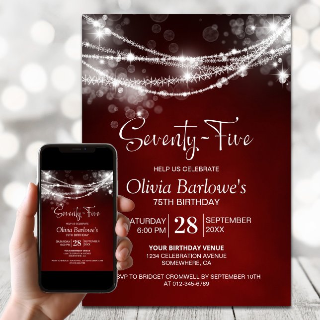 Red String Lights 75th Birthday Party Invitation (Creator Uploaded)