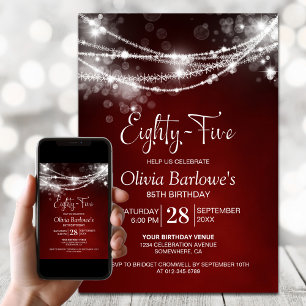 Red String Lights 85th Birthday Party Invitation