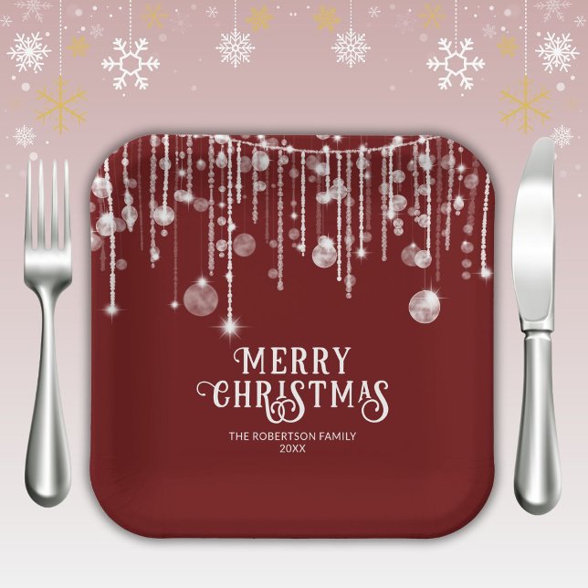 Red String Lights Christmas Party Paper Plates (Creator Uploaded)