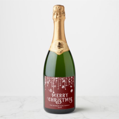 Red String Lights Christmas Party Sparkling Wine Label