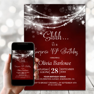 Red String Lights Surprise 40th Birthday Party Invitation