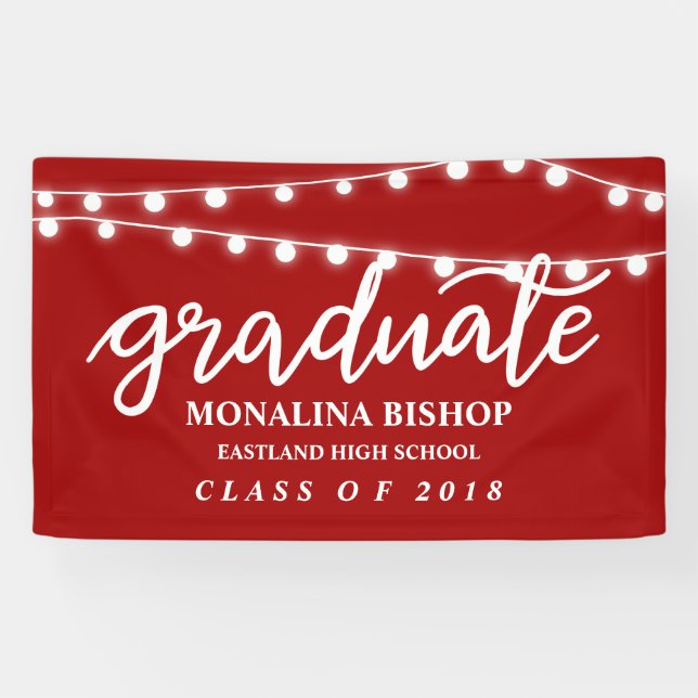 Red | String Of Lights Handwritten Graduate Banner (Horizontal)