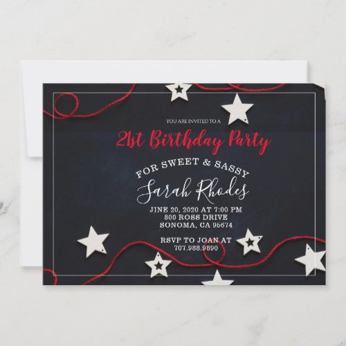 Red String  Stars Sweet Sassy 21st Birthday Invitation