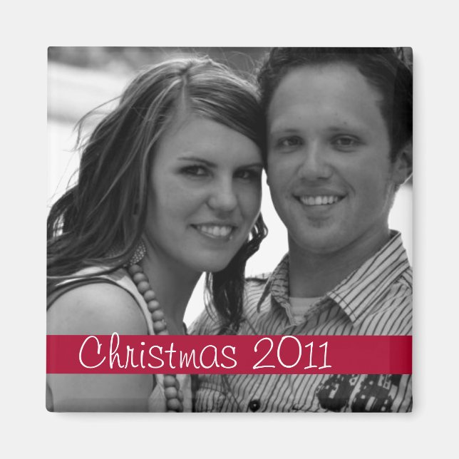Red Strip Christmas Holiday Photo Magnet (Front)