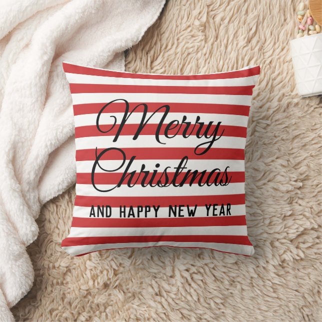 Red strip- merry christmas  throw pillow (Blanket)