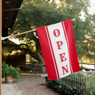 Red Stripe Antique Vertical Open Sign Flag