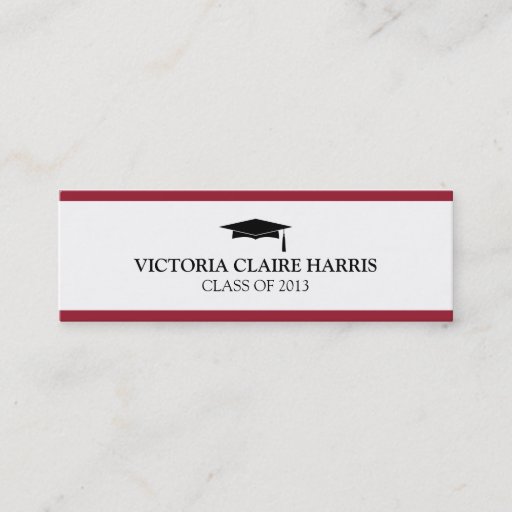 Customizable Red stripe border graduation cap name card business card templates
