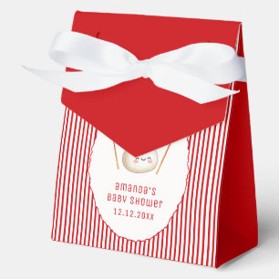 Red Stripe Bow Asian Dumpling Baby Shower Favor Boxes