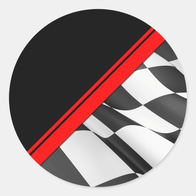 Red Stripe Checkered Flag Racing Sticker (Front)