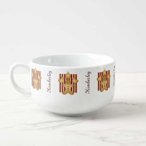 Red Stripe Christmas Cookie Cute Gingerbread Man Soup Mug