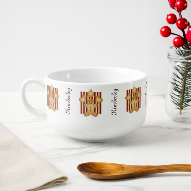 Red Stripe Christmas Cookie Cute Gingerbread Man Soup Mug (Creator Uploaded)