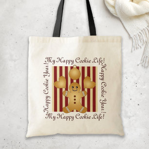 Red Stripe Christmas Cookie Cute Gingerbread Man Tote Bag