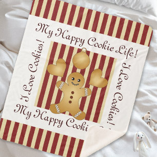 Red Stripe Christmas Cookie Gingerbread Man Kids Sherpa Blanket