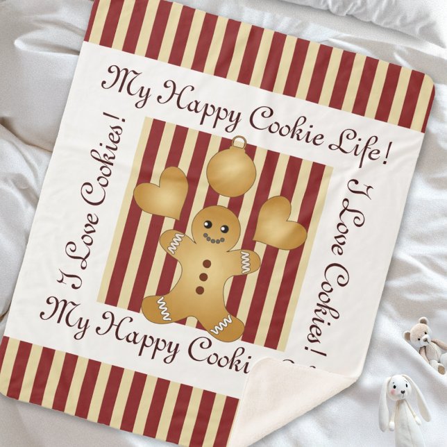 Red Stripe Christmas Cookie Gingerbread Man Kids Sherpa Blanket (Creator Uploaded)