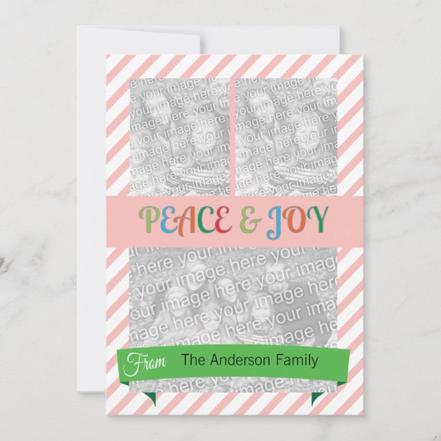 Red stripe Christmas Greeting 4 photo frames Holiday Card (Front)