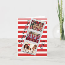 Red Stripe Christmas Photo 3 Pictures Blank Inside